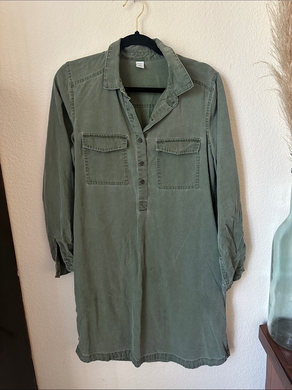 Old Navy Olive Utility Shirt Dress - Green